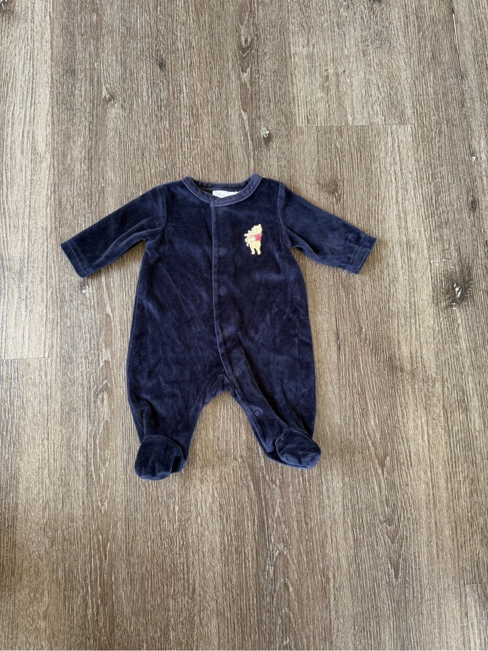 Disney Navy Velour Vintage Baby Footed One-Piece with Winnie the Pooh Patch